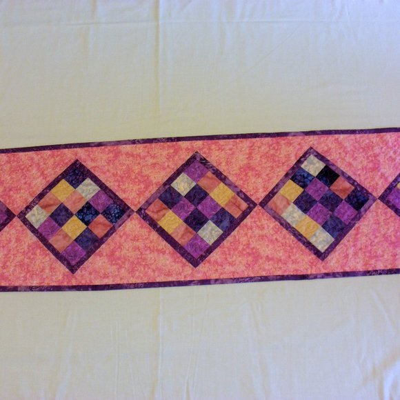 Quilted Pinks & Purples Table Runner 53 1/2" x 12 1/2" Table Topper Handmade - Picture 8 of 14